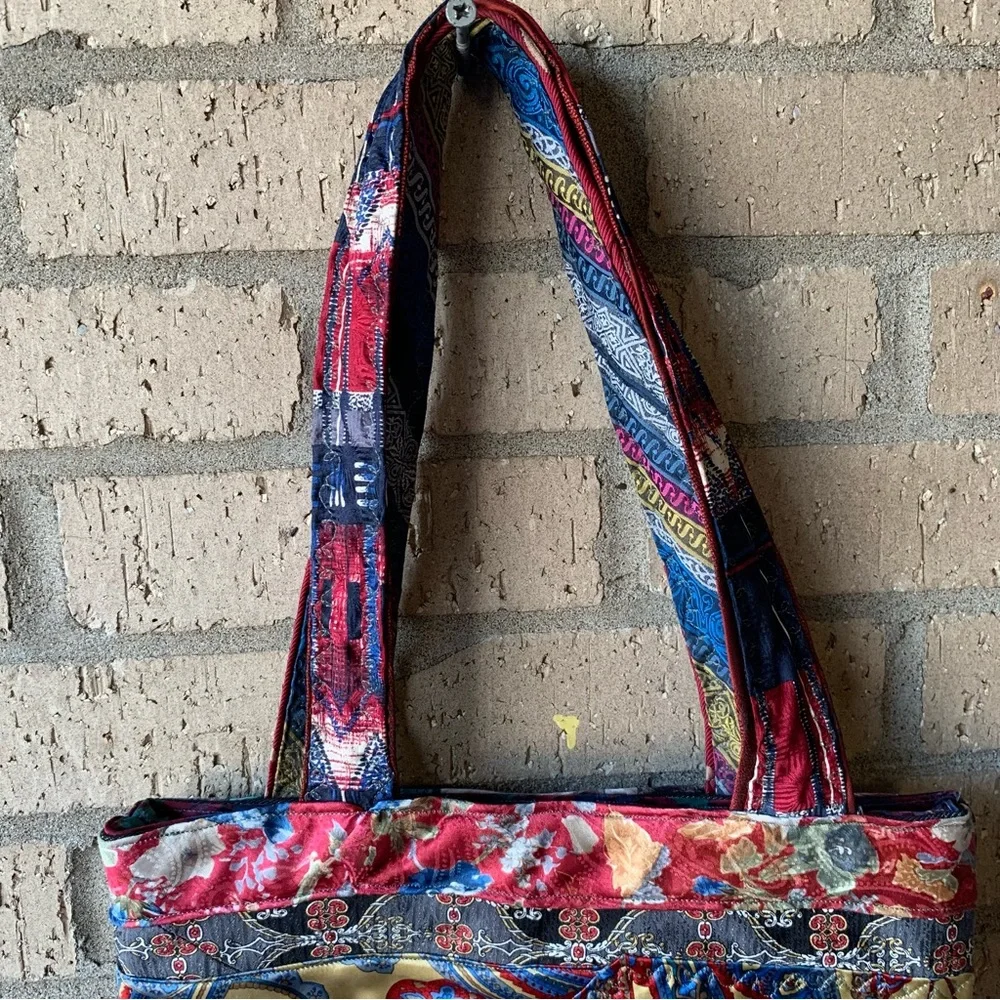 A Katie Bag by Katie Loper Fabric Patch Work Purse with Contrasting Stitch - Picture 11 of 16